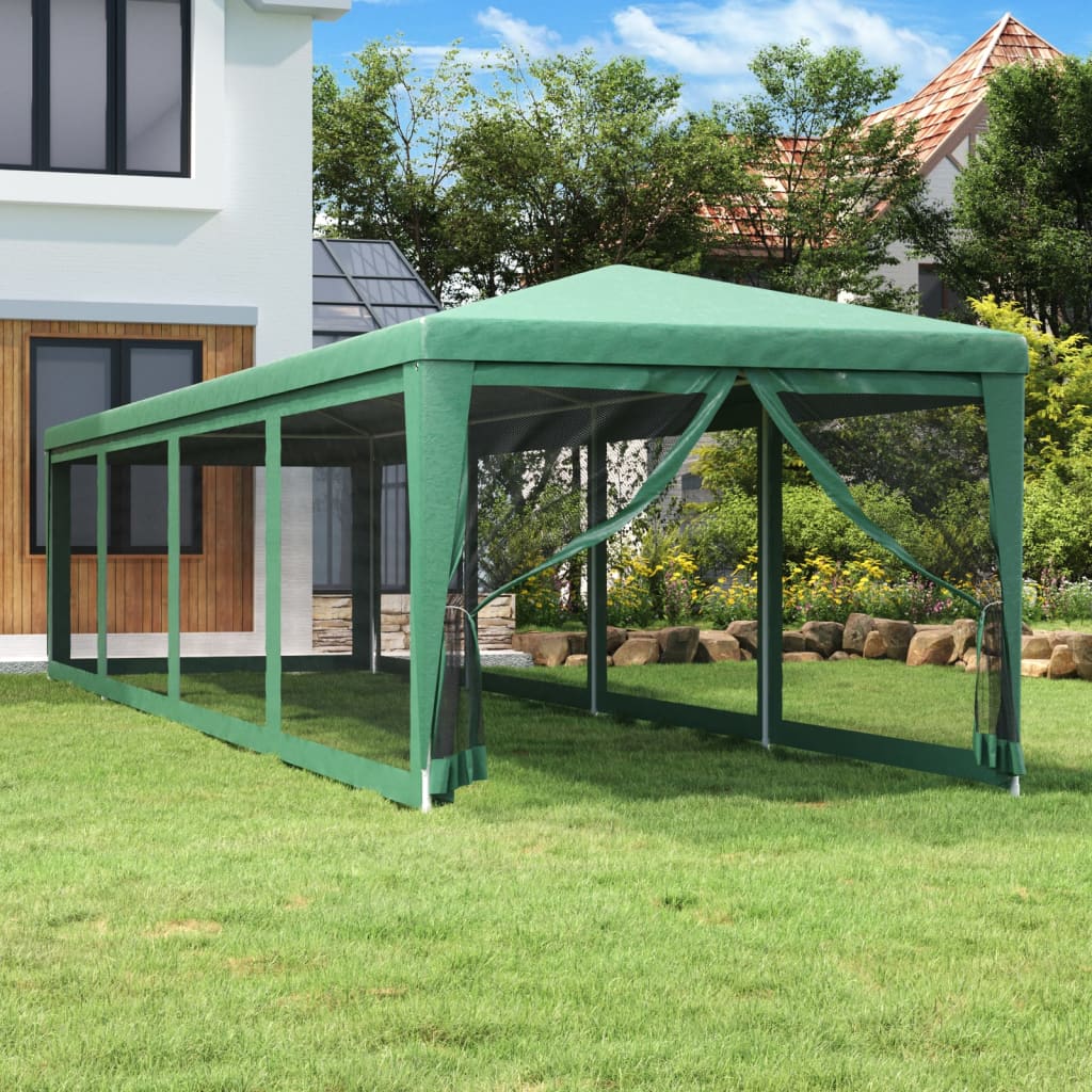 Partyzelt und 10 Mesh-Seitenwände Grün 3x12 m HDPE