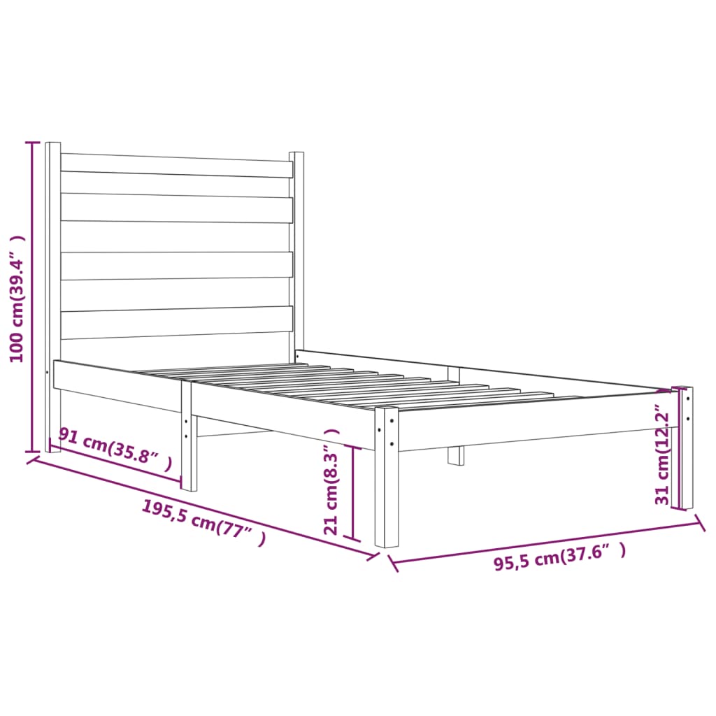 Cadre de lit sans matelas blanc bois de pin massif