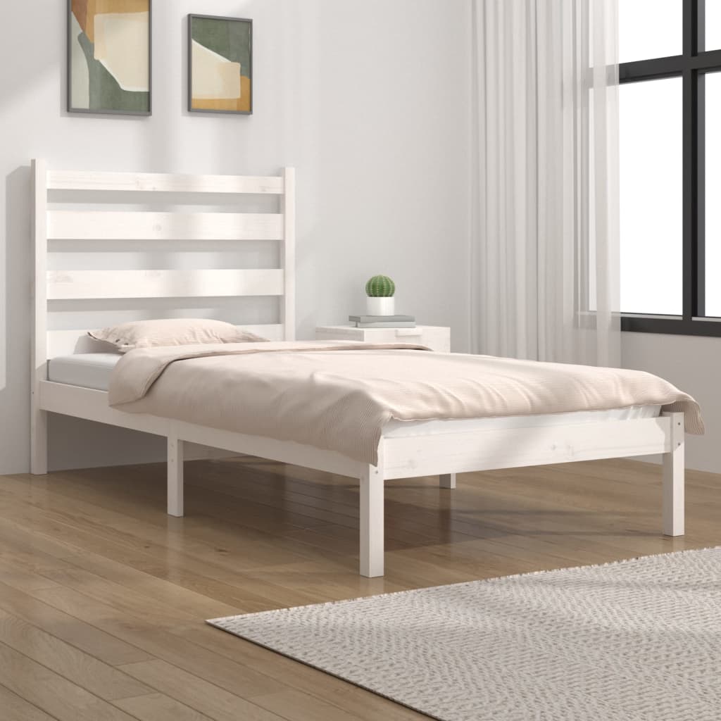 Cadre de lit sans matelas blanc bois de pin massif