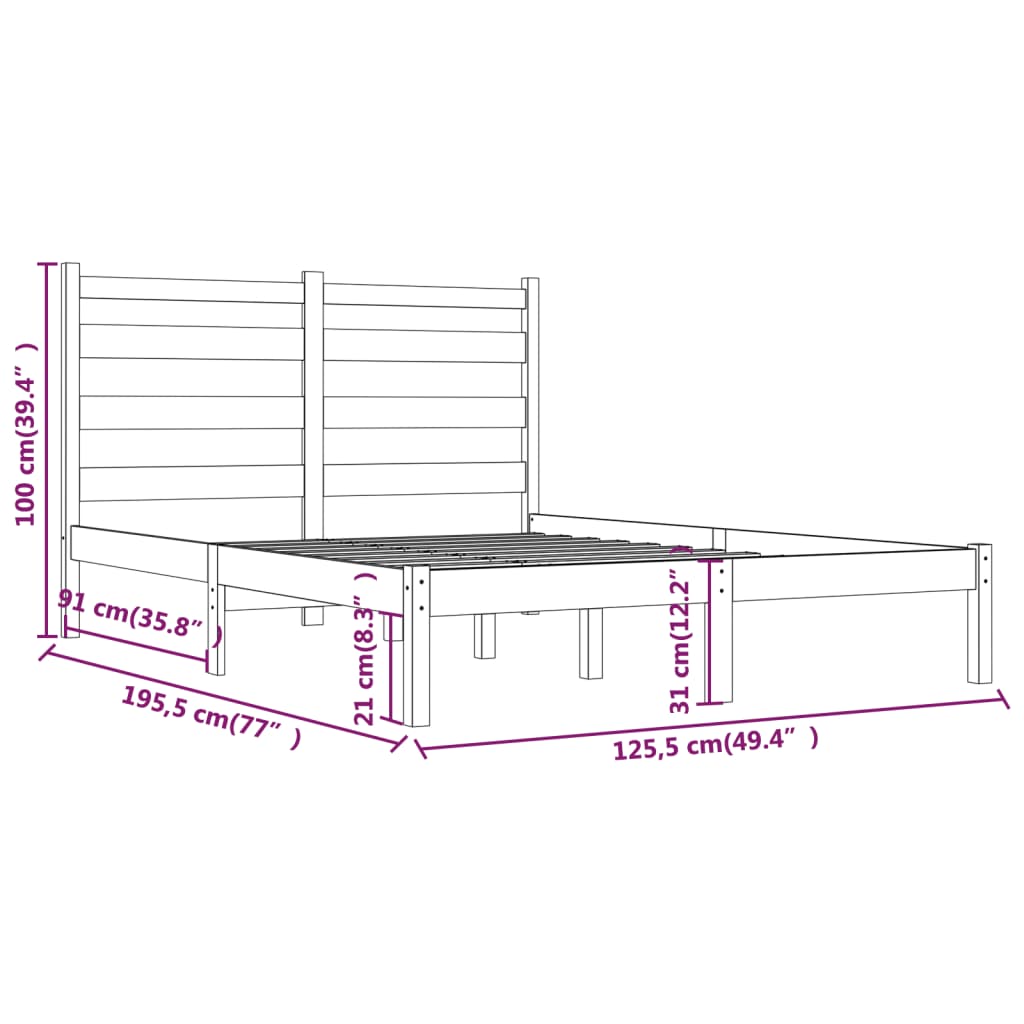 Cadre de lit sans matelas blanc bois de pin massif