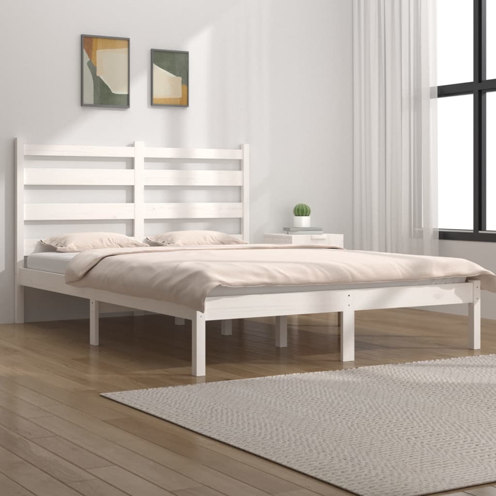 Cadre de lit sans matelas blanc bois de pin massif