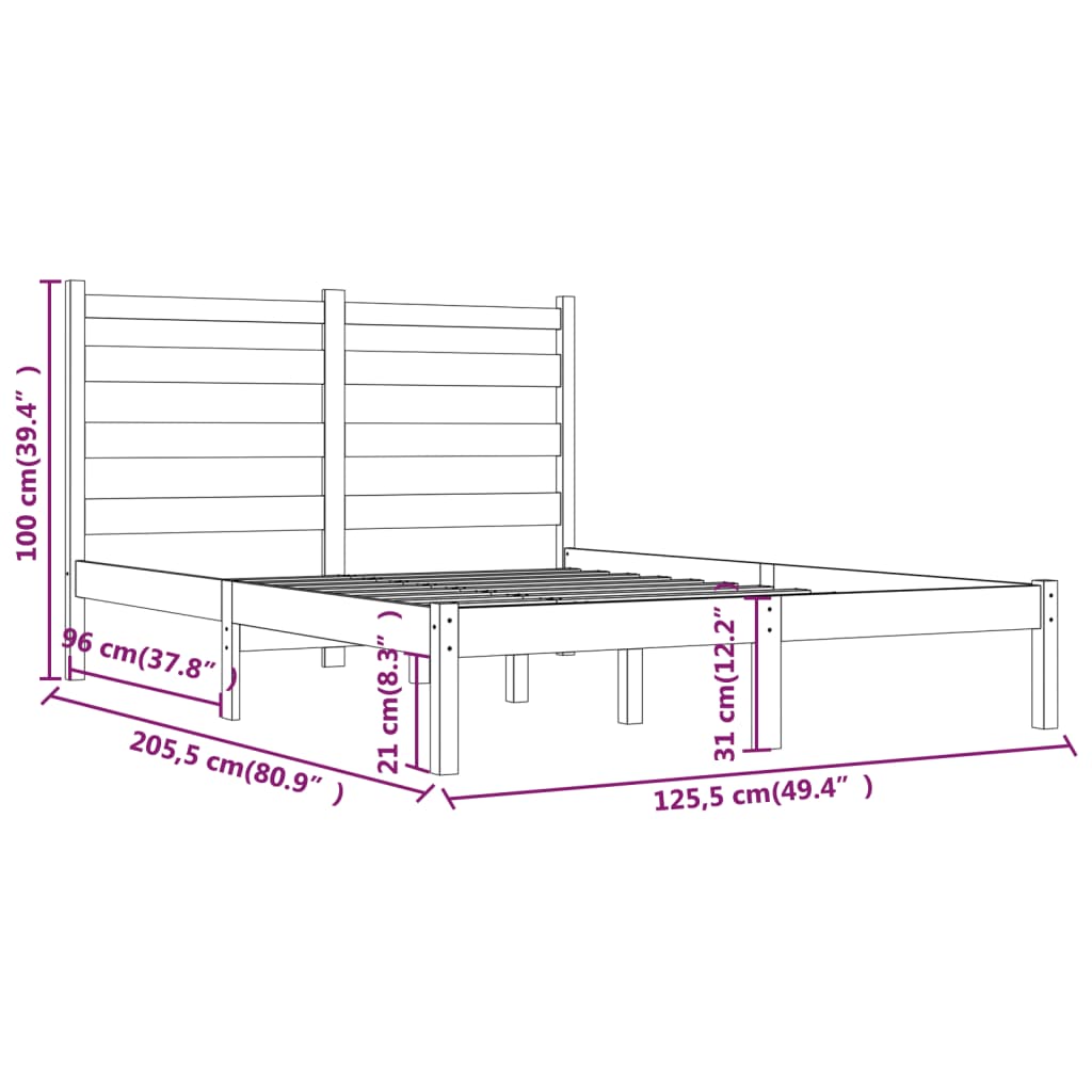 Cadre de lit sans matelas blanc bois massif 120x200 cm