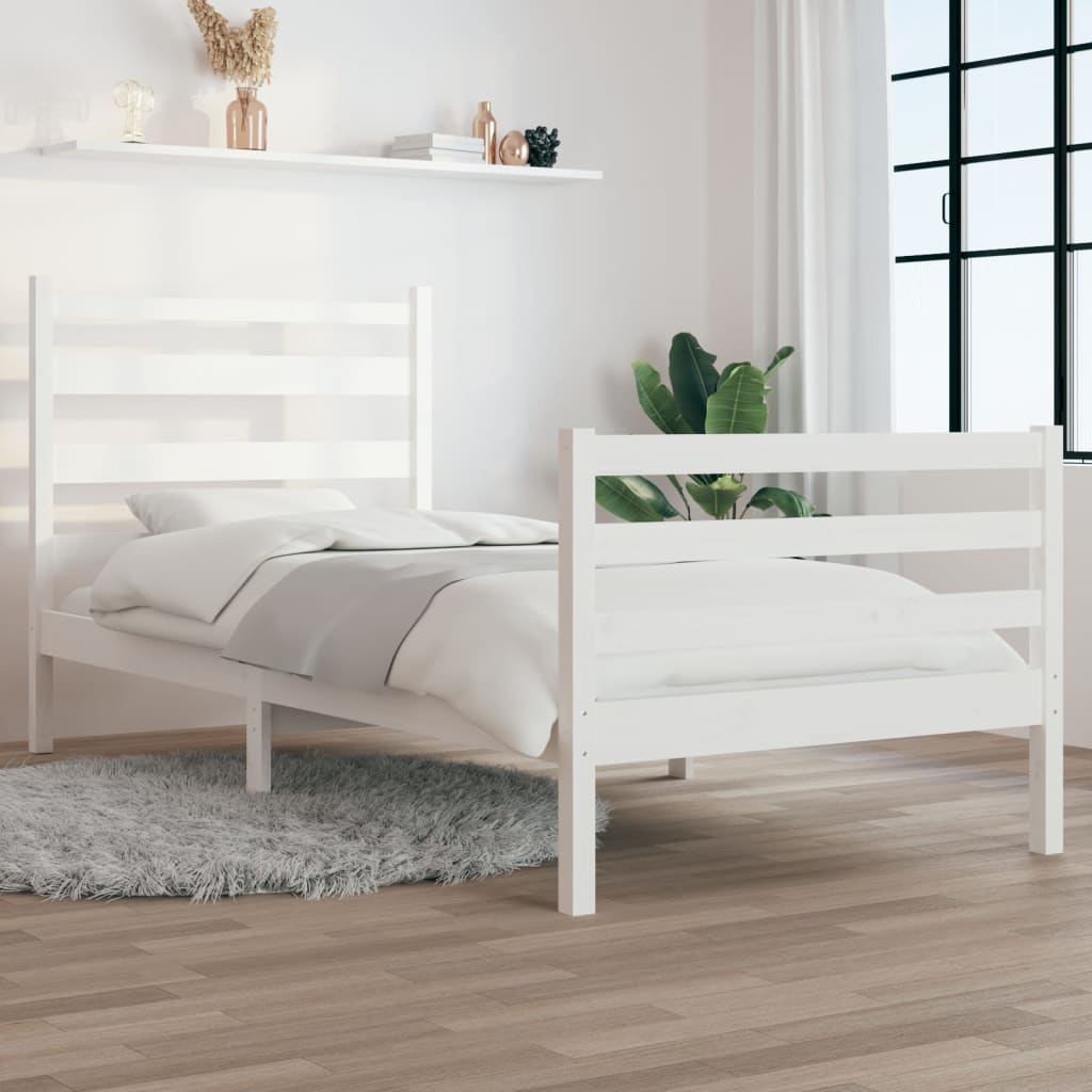 Cadre de lit sans matelas bois de pin massif 100x200 cm blanc