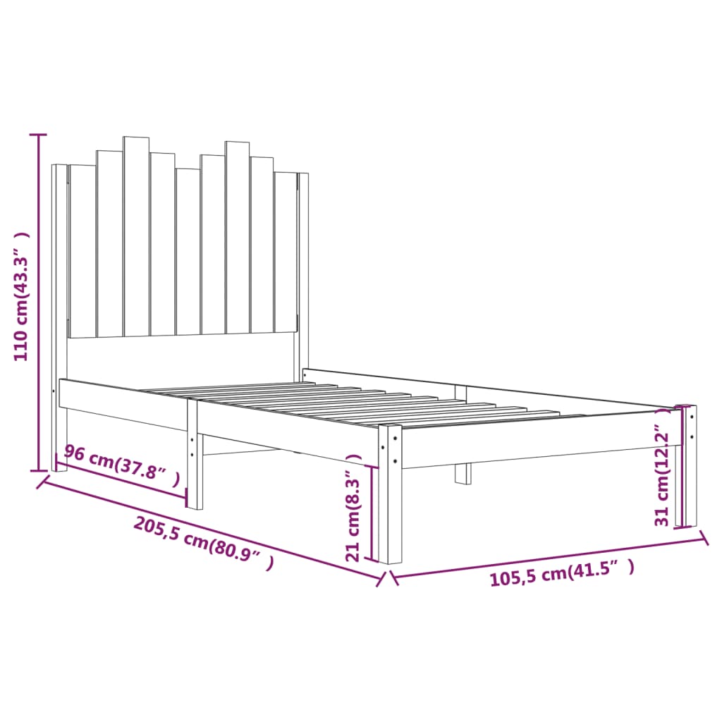 Cadre de lit sans matelas blanc bois massif 100x200 cm