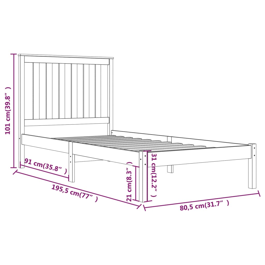 Cadre de lit sans matelas bois massif