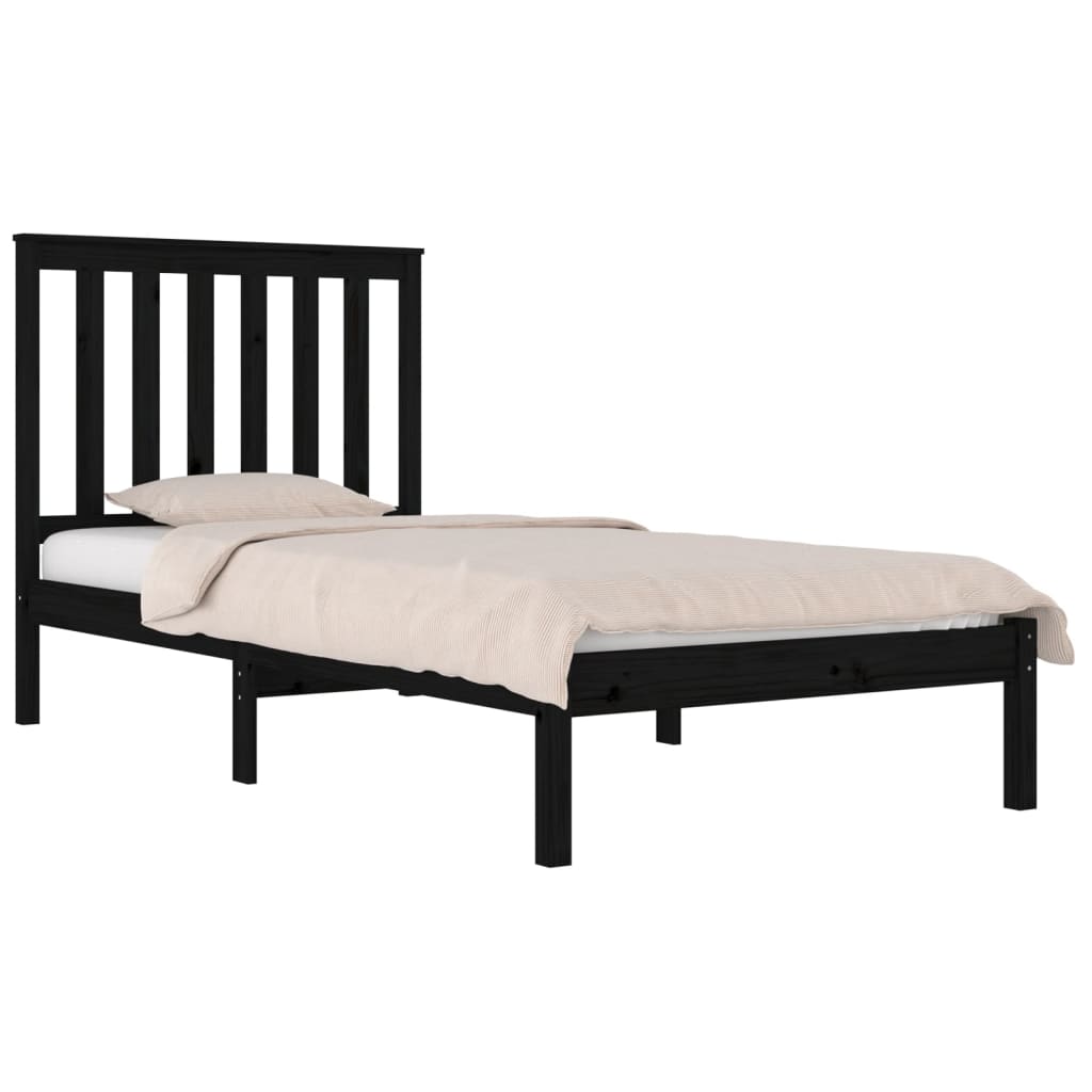 Cadre de lit sans matelas noir bois massif