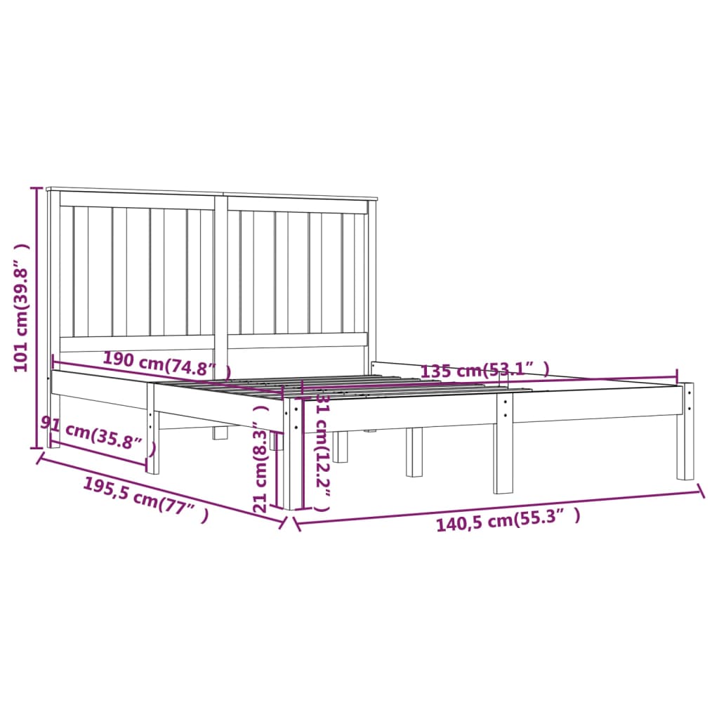 Cadre de lit sans matelas bois massif