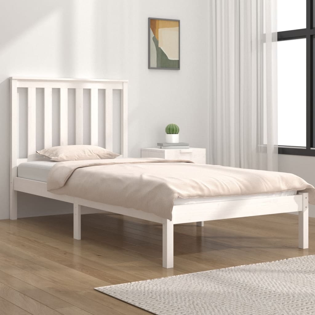 Cadre de lit sans matelas blanc bois massif 100x200 cm