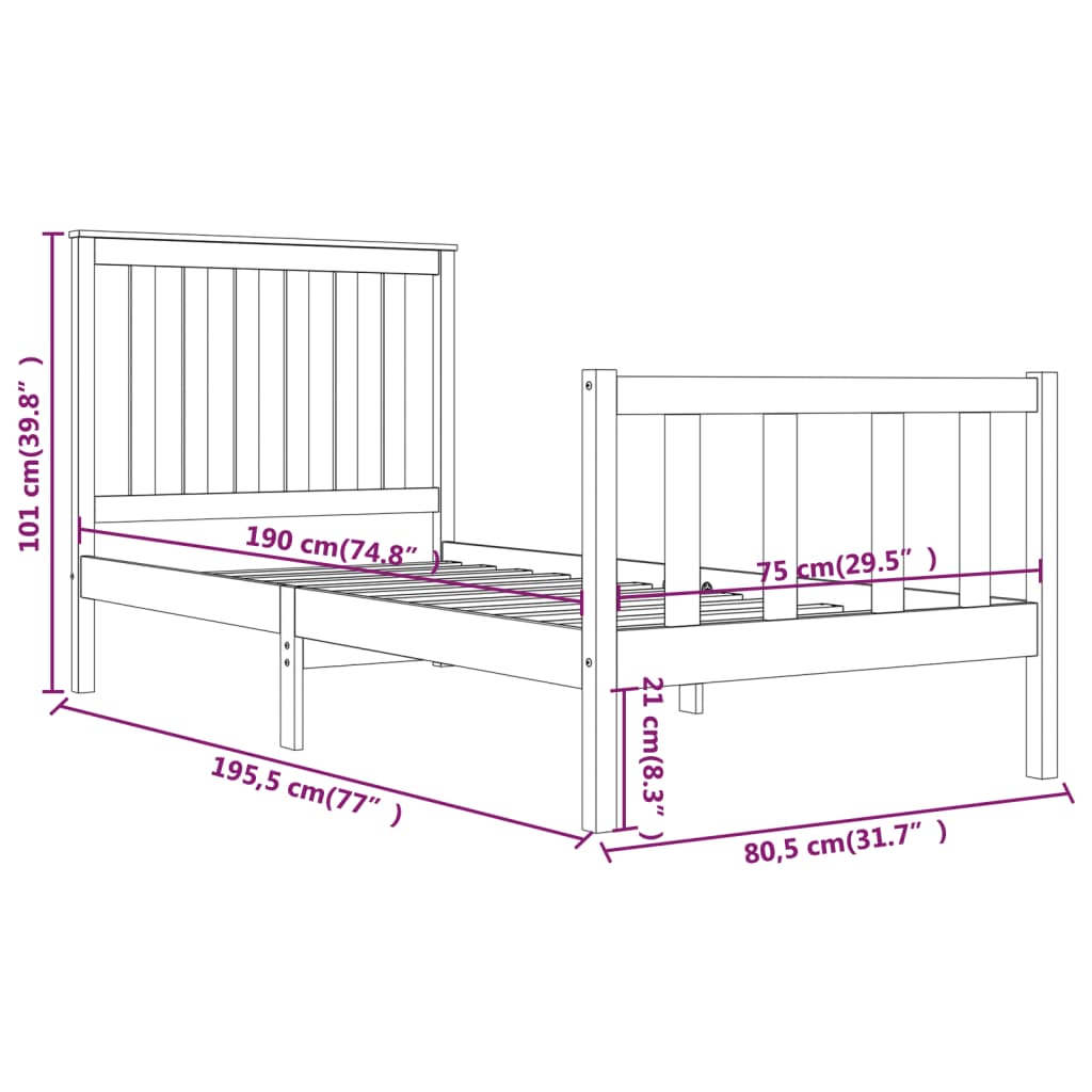 Cadre de lit sans matelas blanc bois massif