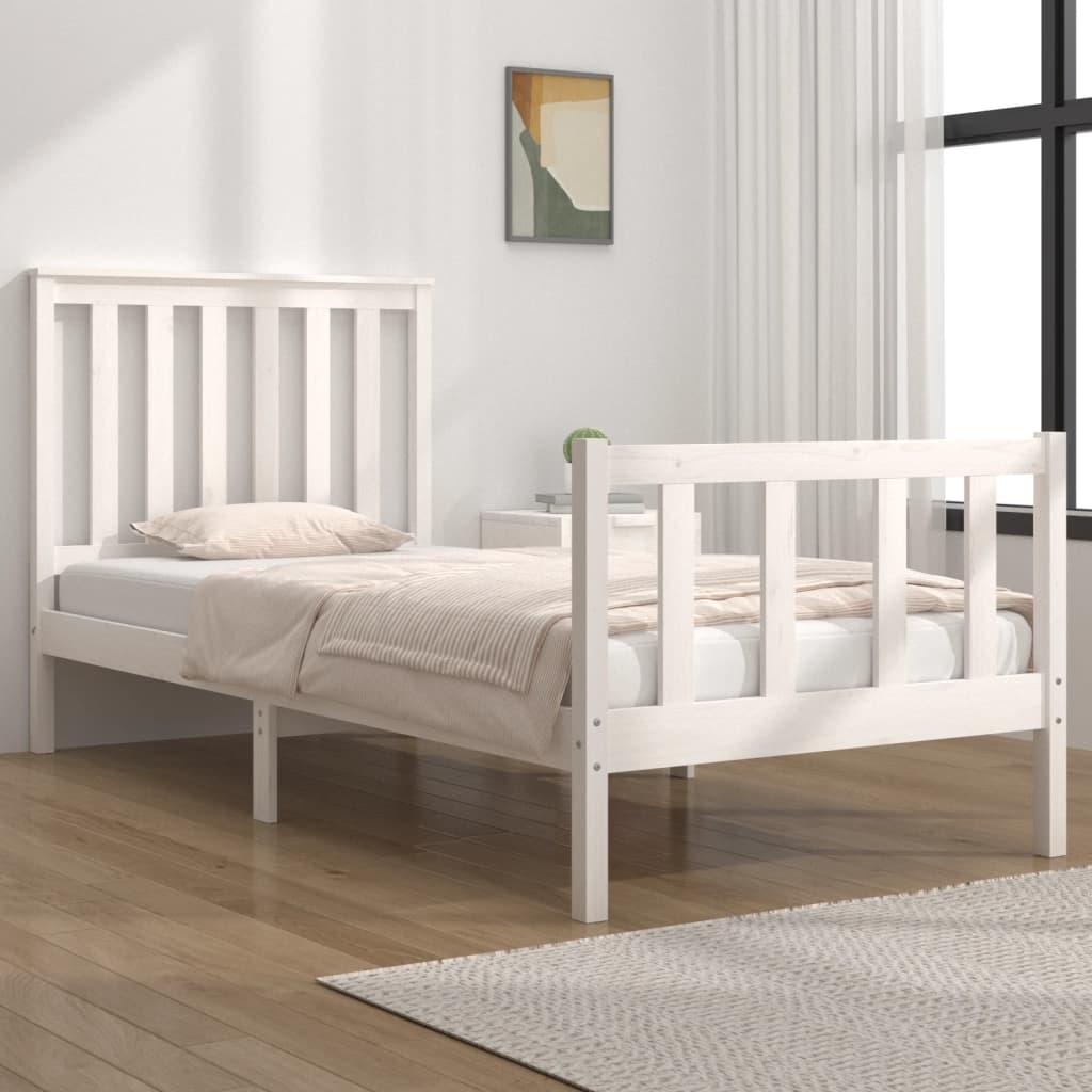 Cadre de lit sans matelas blanc bois massif