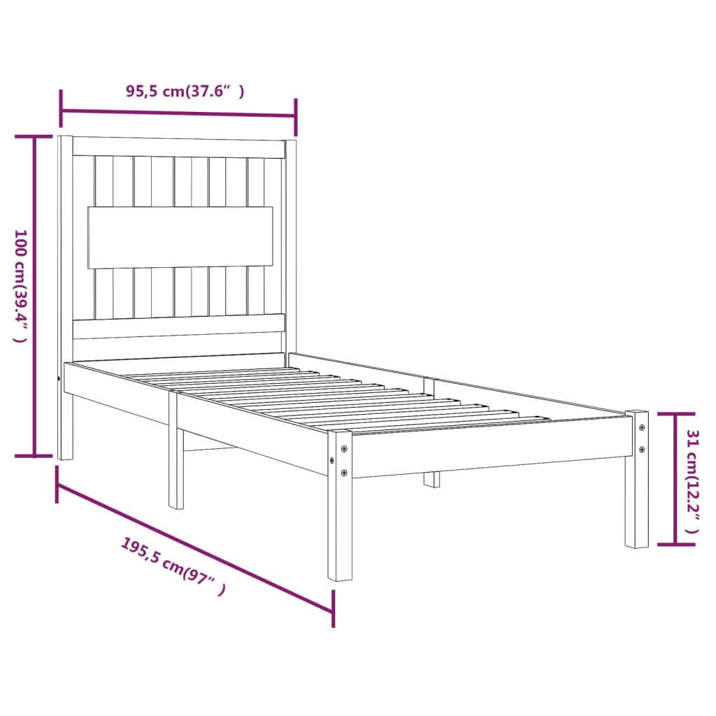 Cadre de lit sans matelas blanc bois massif