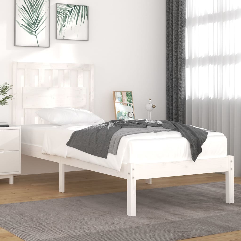 Cadre de lit sans matelas blanc bois massif