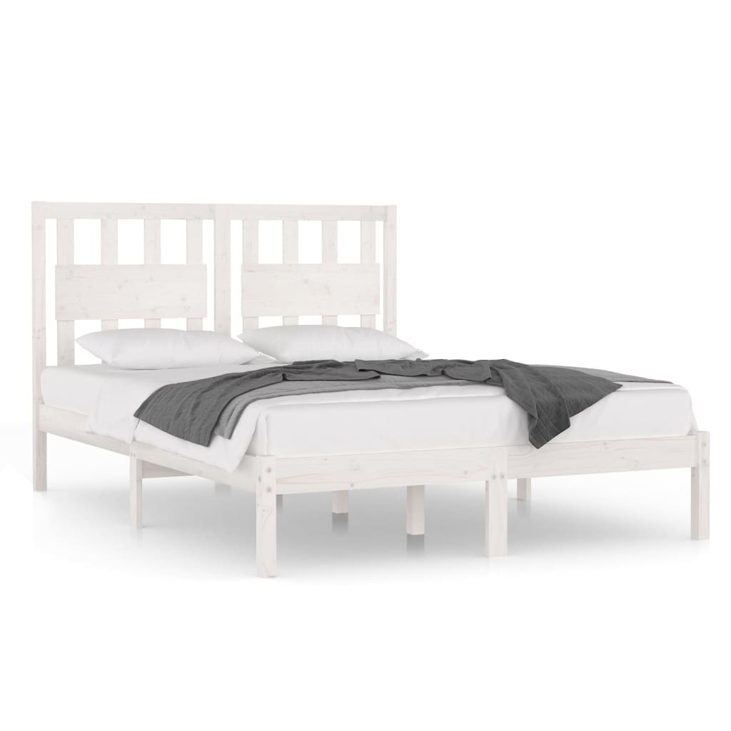 Cadre de lit sans matelas blanc bois massif 140x190 cm