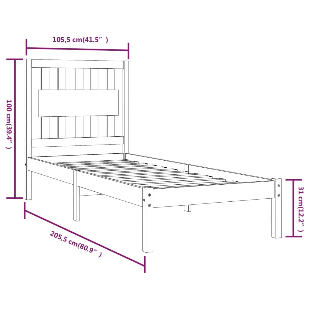 Cadre de lit sans matelas blanc bois massif 100x200 cm