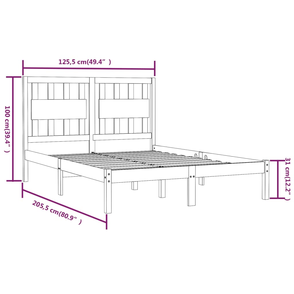 Cadre de lit sans matelas blanc bois massif 120x200 cm