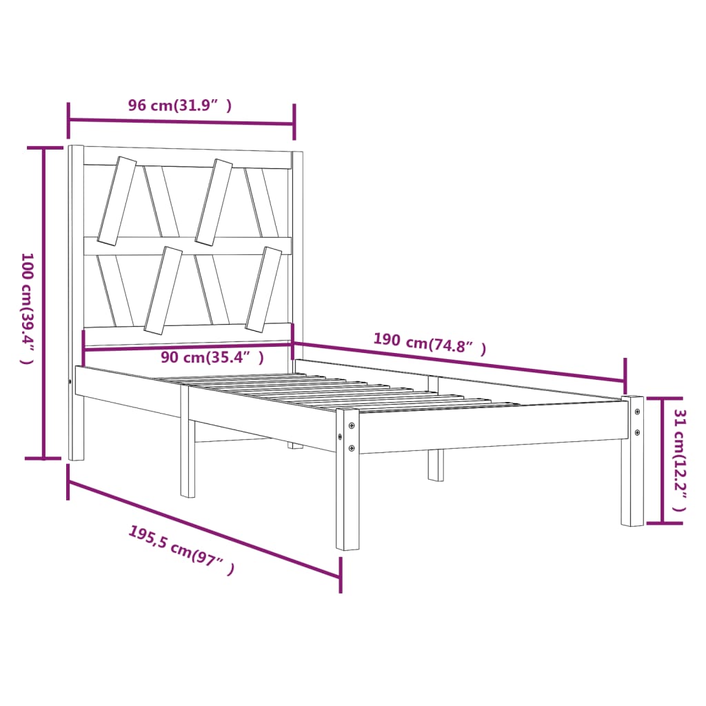 Cadre de lit sans matelas blanc bois massif