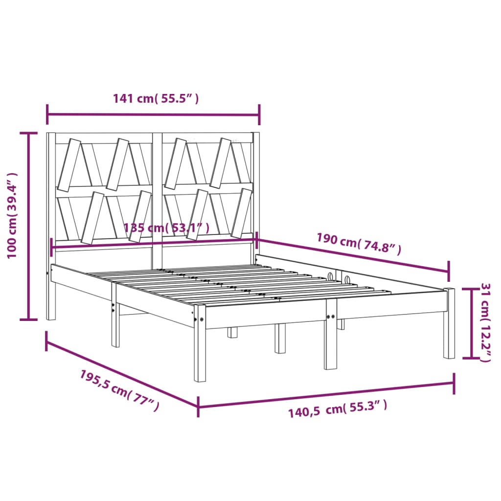 Cadre de lit sans matelas bois massif