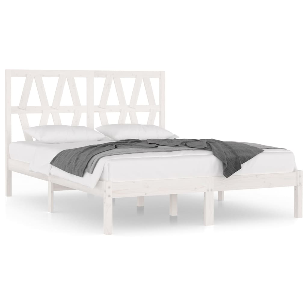 Cadre de lit sans matelas blanc bois massif 140x190 cm