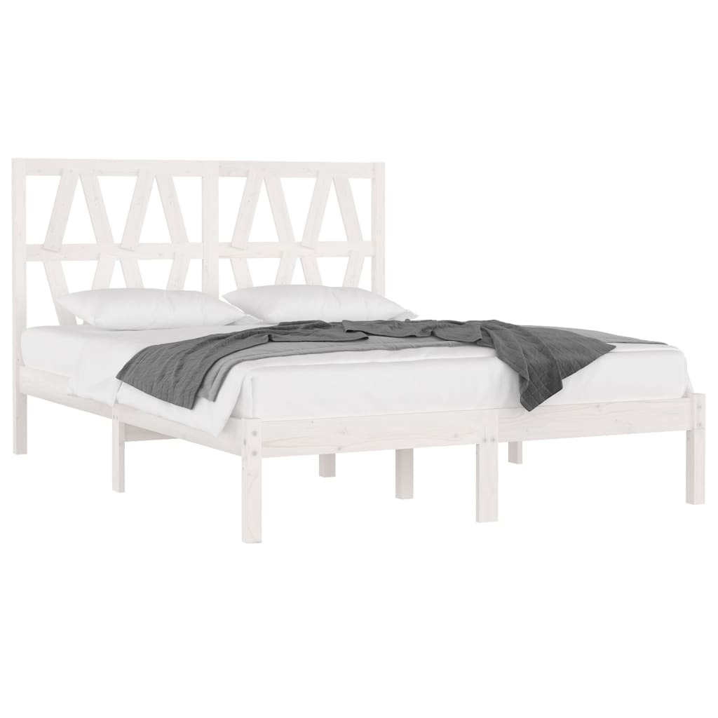 Cadre de lit sans matelas blanc bois massif 140x190 cm