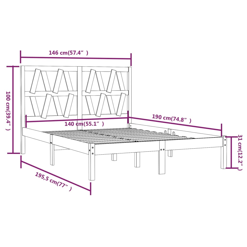 Cadre de lit sans matelas blanc bois massif 140x190 cm