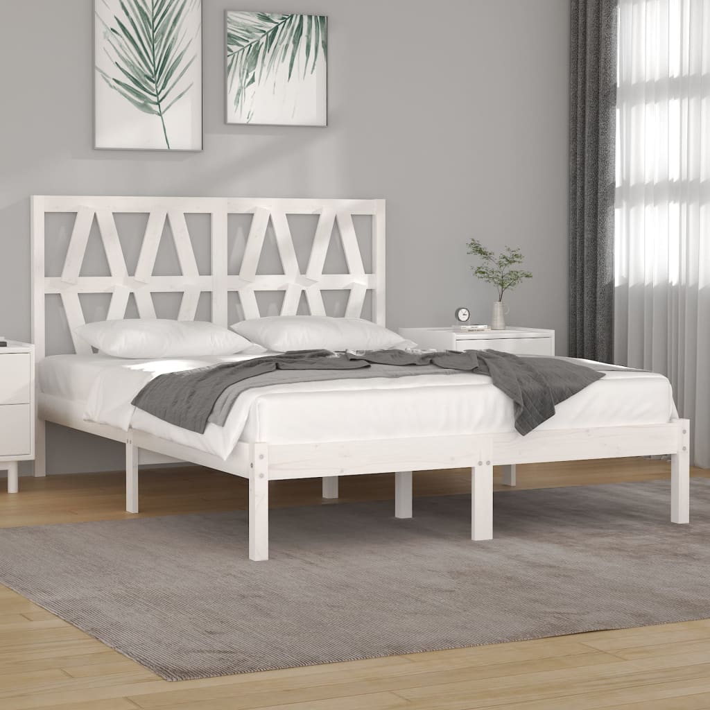 Cadre de lit sans matelas blanc bois massif 140x190 cm