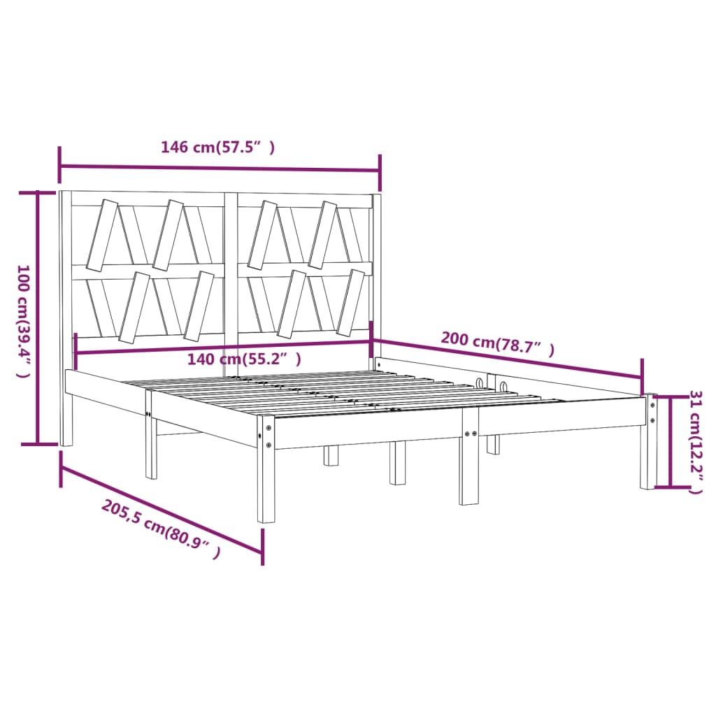 Cadre de lit sans matelas blanc bois massif 140x200 cm