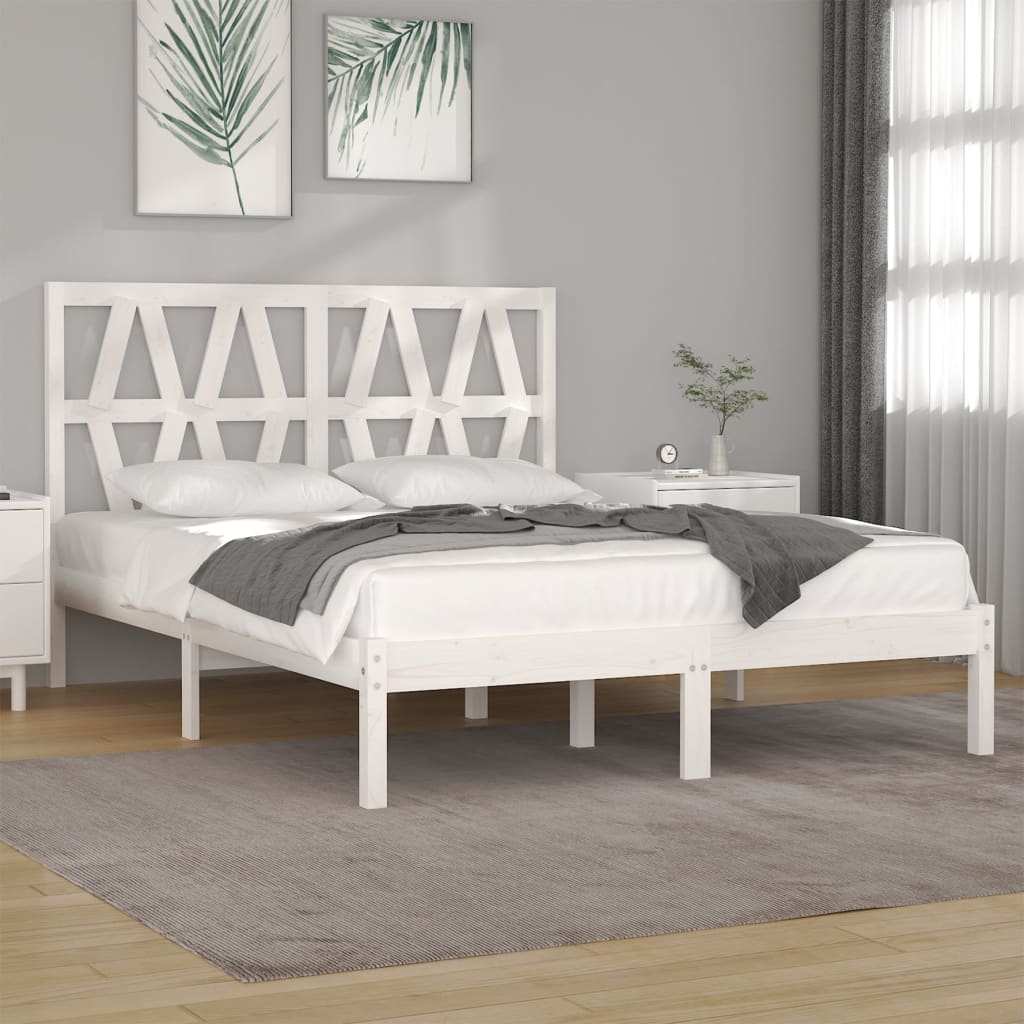 Cadre de lit sans matelas blanc bois de pin massif