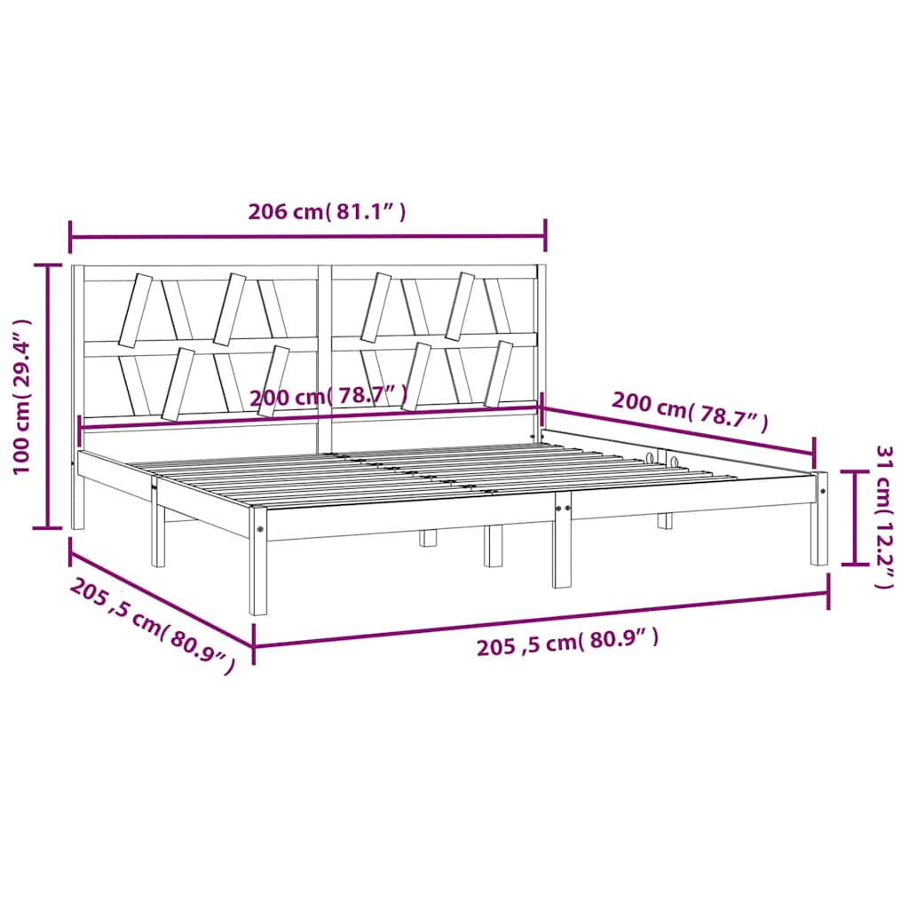 Cadre de lit sans matelas blanc bois massif 200x200 cm