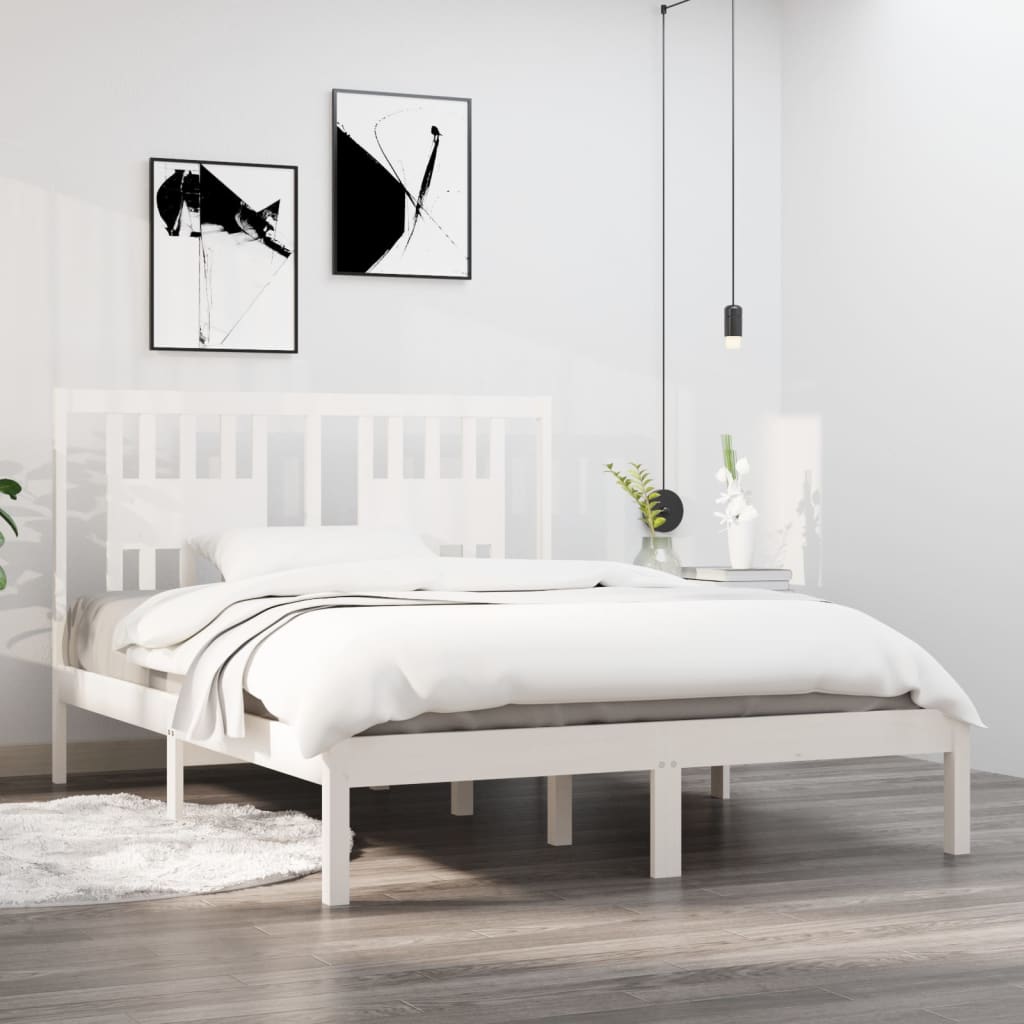 Cadre de lit sans matelas blanc bois massif 140x190 cm