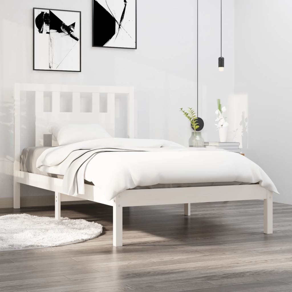 Cadre de lit sans matelas blanc bois massif 90x200 cm