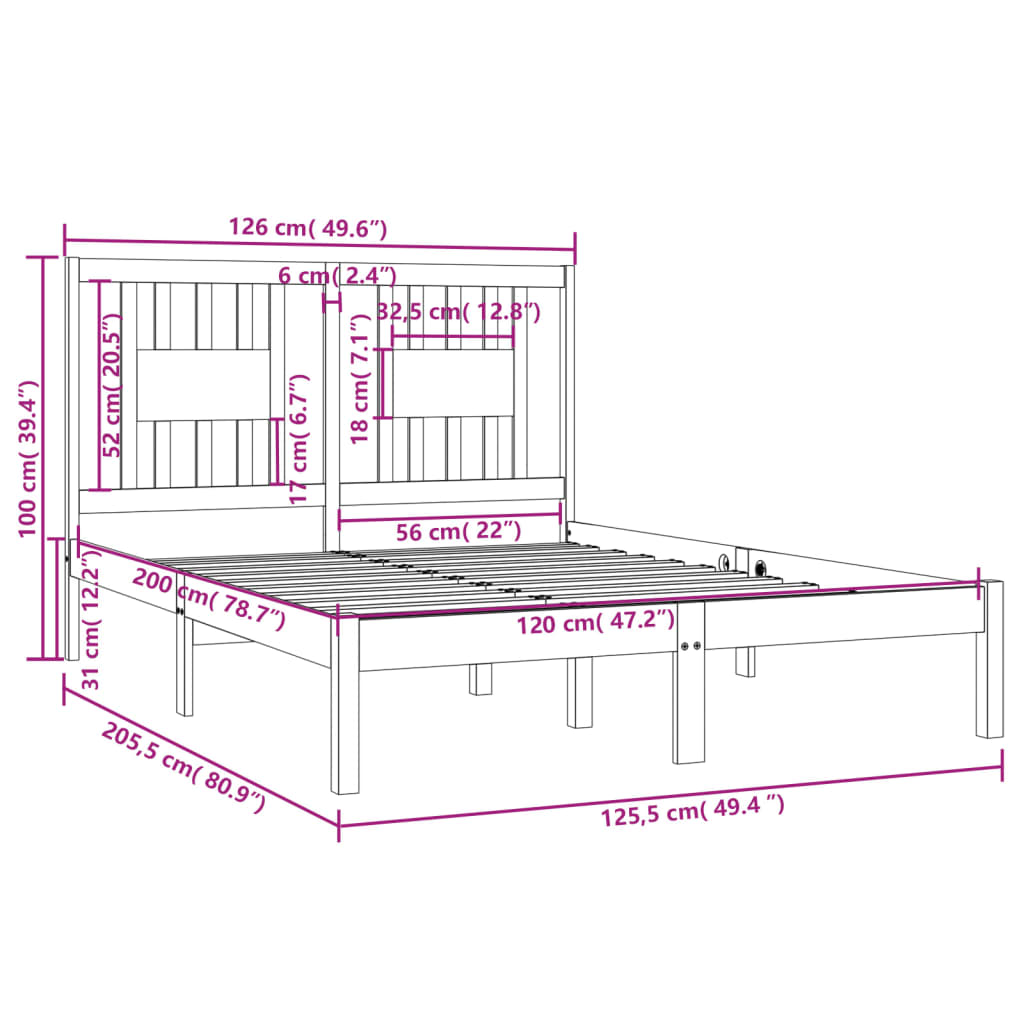 Cadre de lit sans matelas blanc bois massif 120x200 cm