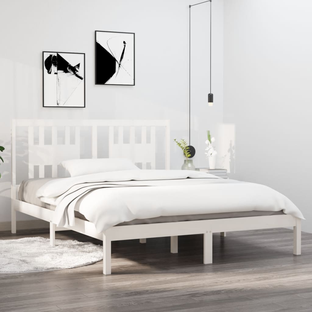 Cadre de lit sans matelas blanc bois massif 140x200 cm