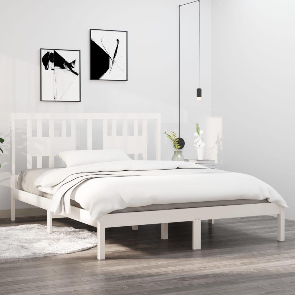 Cadre de lit sans matelas blanc bois massif 160x200 cm