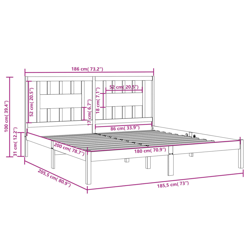 Cadre de lit sans matelas blanc bois massif