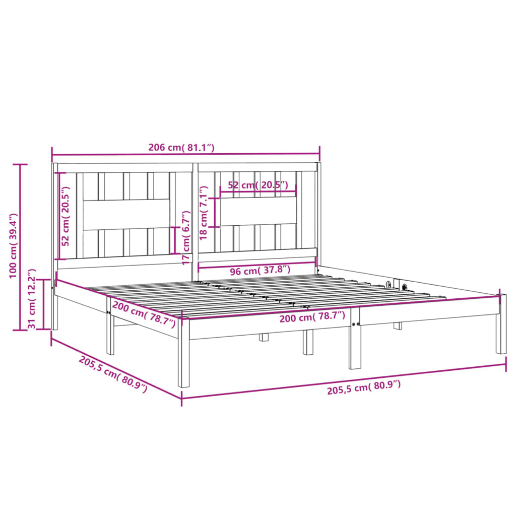 Cadre de lit sans matelas blanc bois massif 200x200 cm