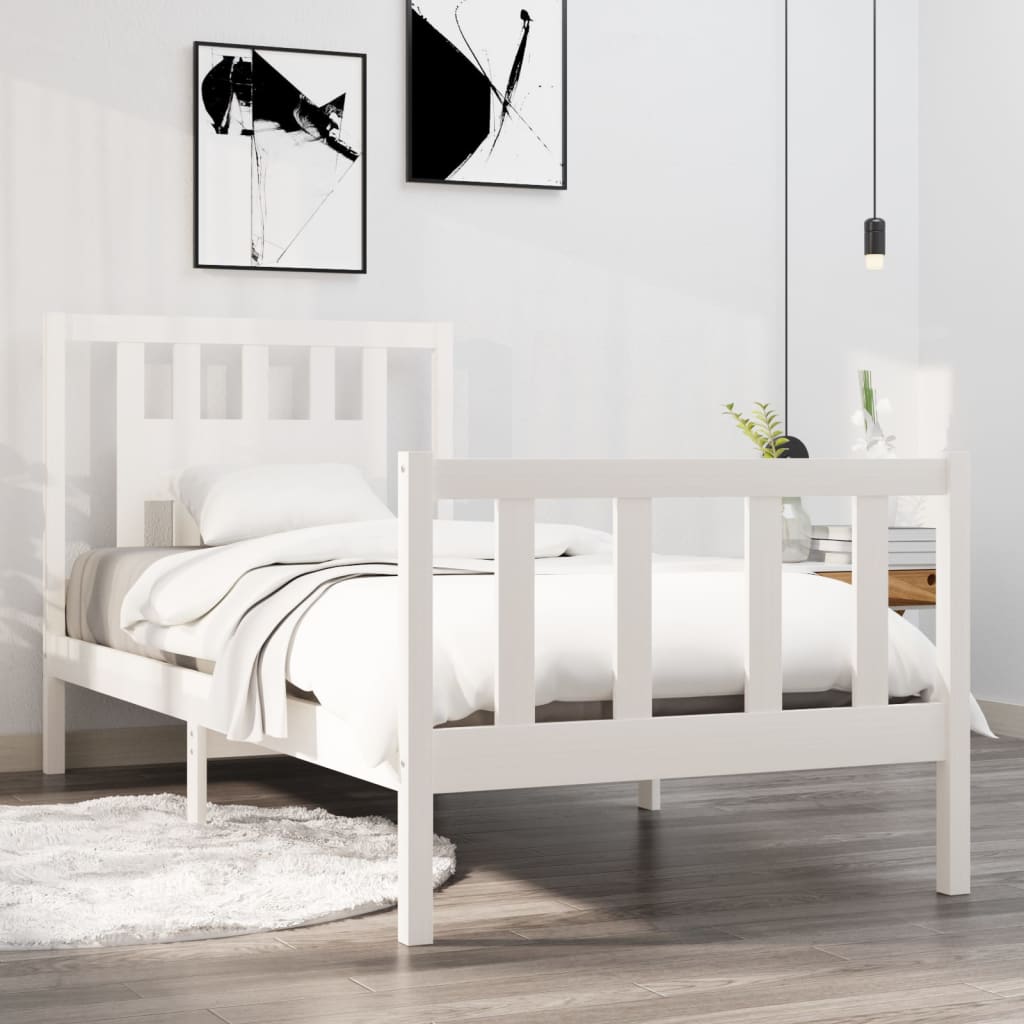 Cadre de lit sans matelas blanc bois massif 90x190 cm