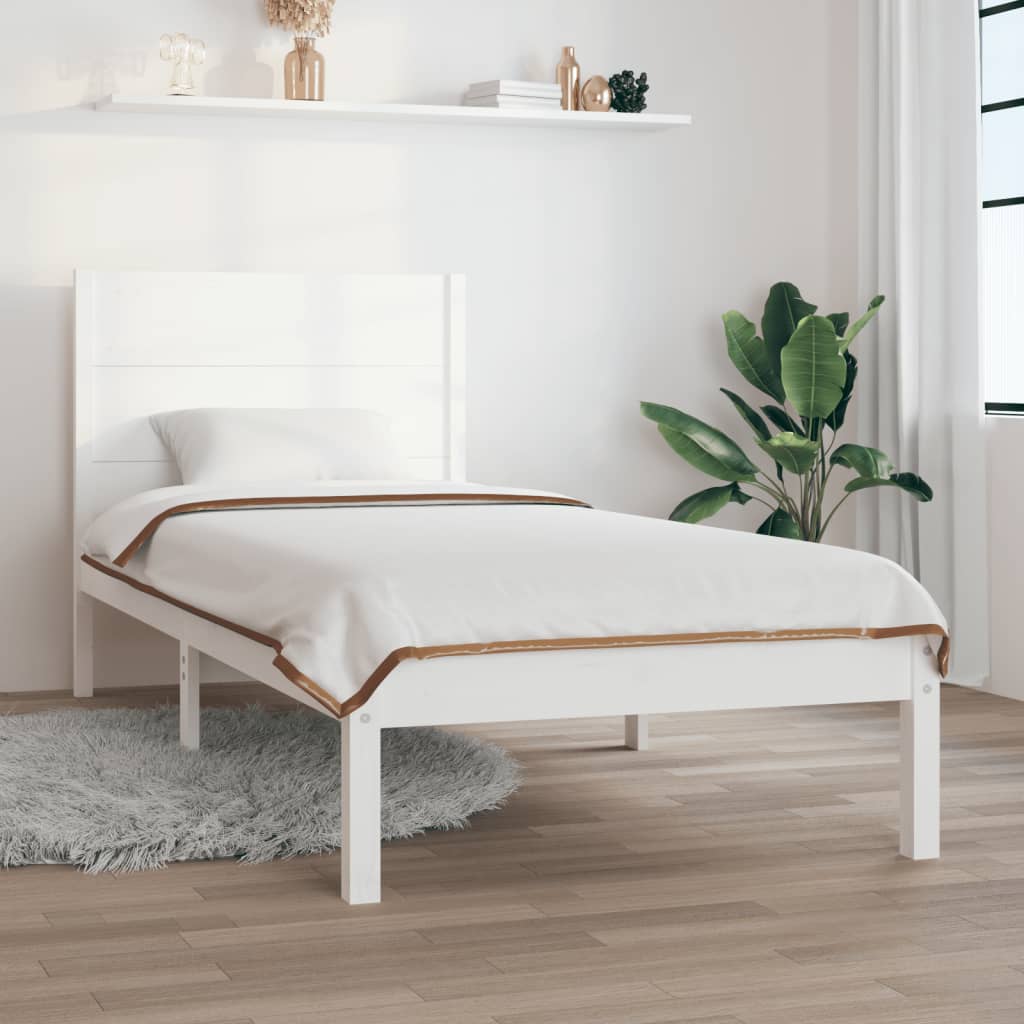 Cadre de lit sans matelas blanc 75x190 cm bois massif