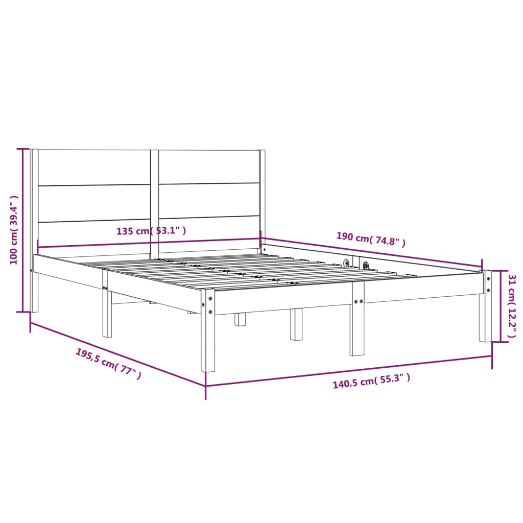 Cadre de lit sans matelas blanc 135x190 cm bois massif