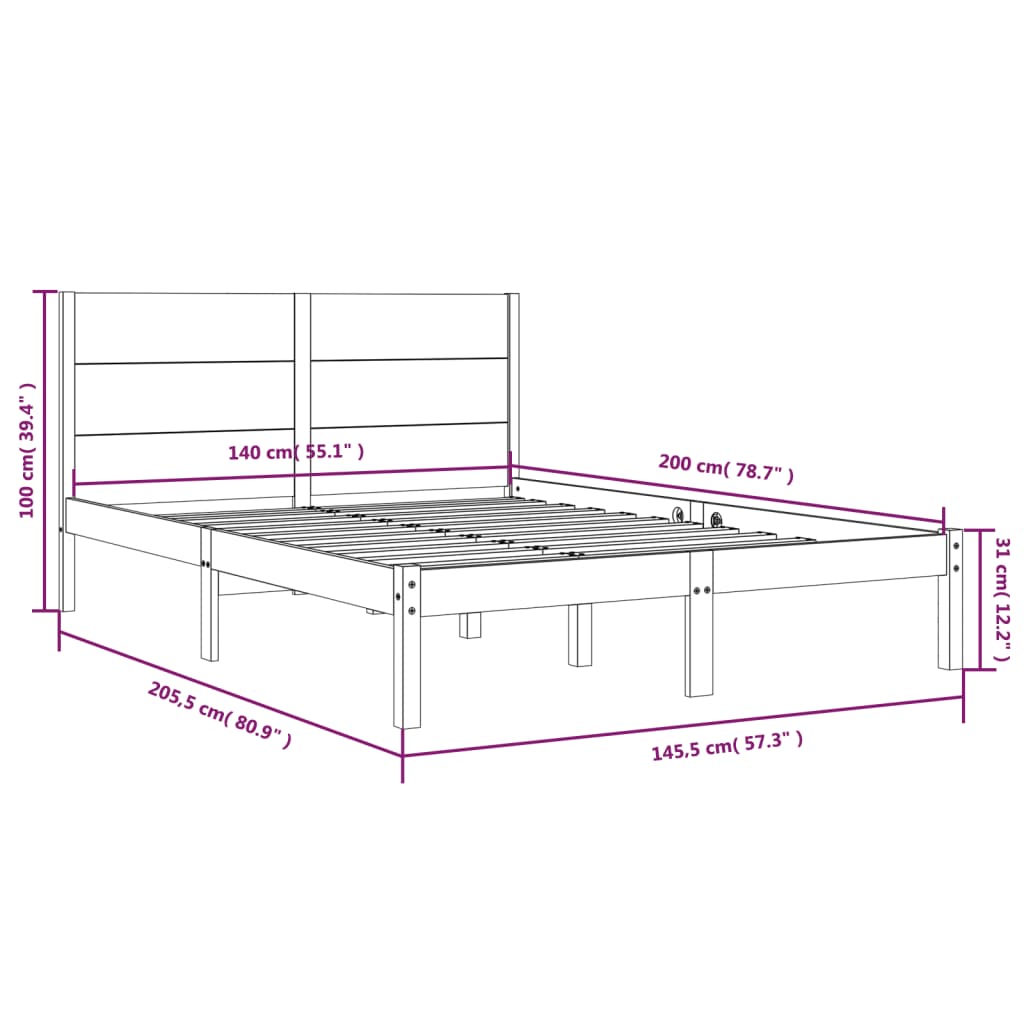 Cadre de lit sans matelas blanc 140x200 cm bois de pin massif