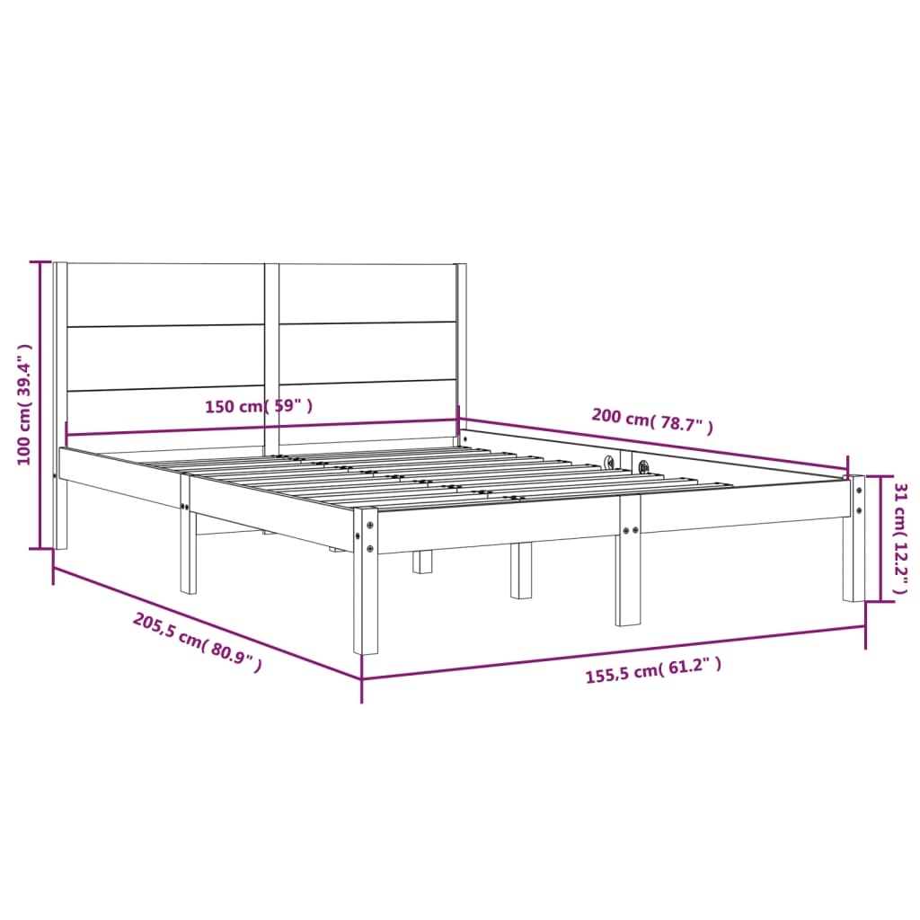 Cadre de lit sans matelas blanc 150x200 cm bois massif