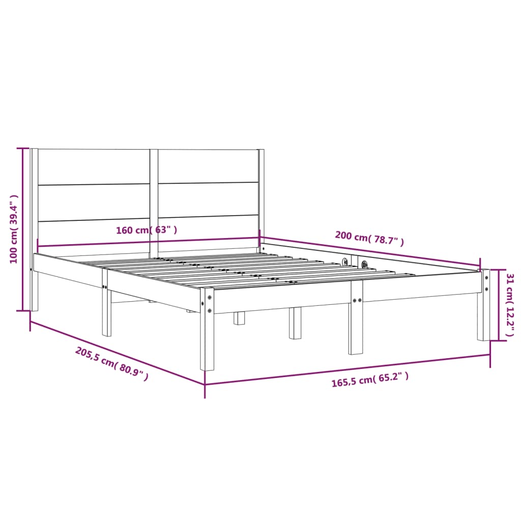 Cadre de lit sans matelas blanc 160x200 cm bois de pin massif