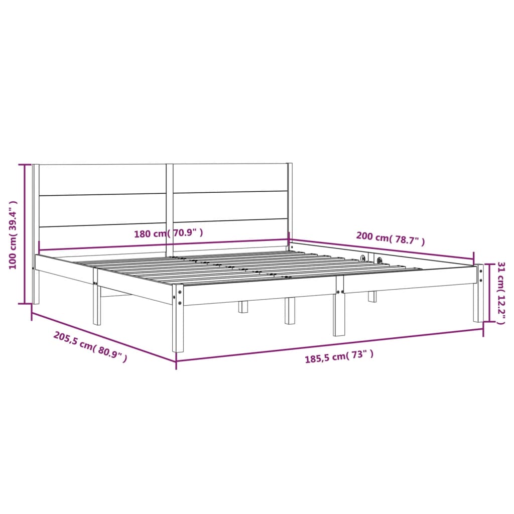 Cadre de lit sans matelas blanc 180x200 cm bois massif