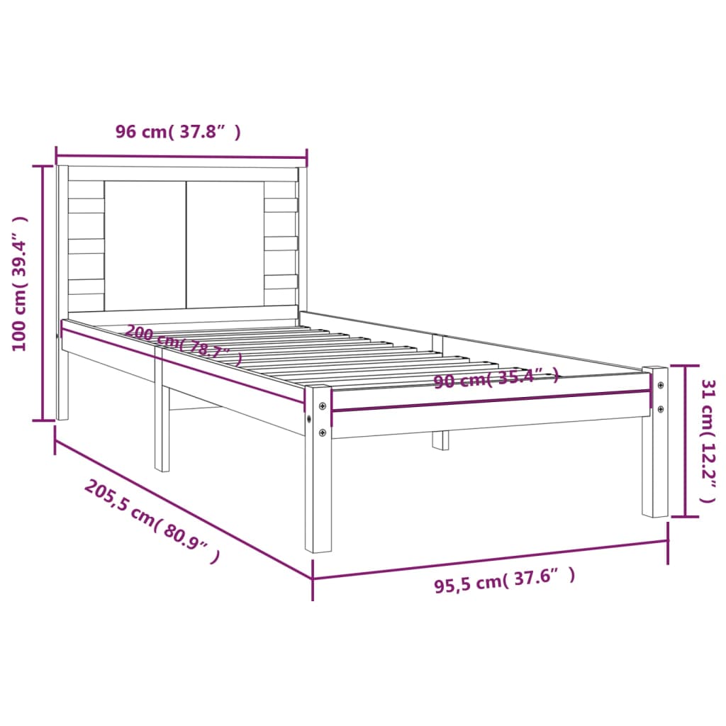 Cadre de lit sans matelas blanc 90x200 cm bois de pin massif