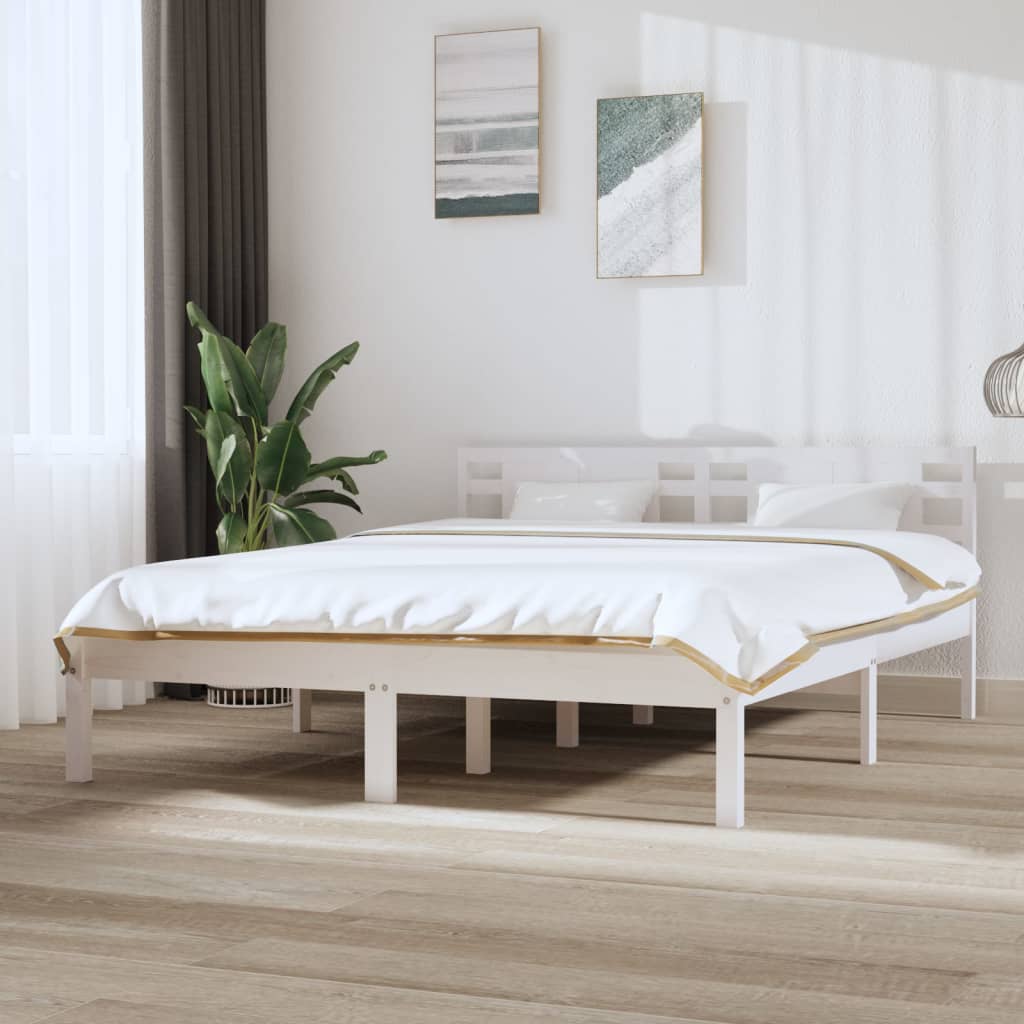 Cadre de lit sans matelas blanc 150x200 cm bois massif