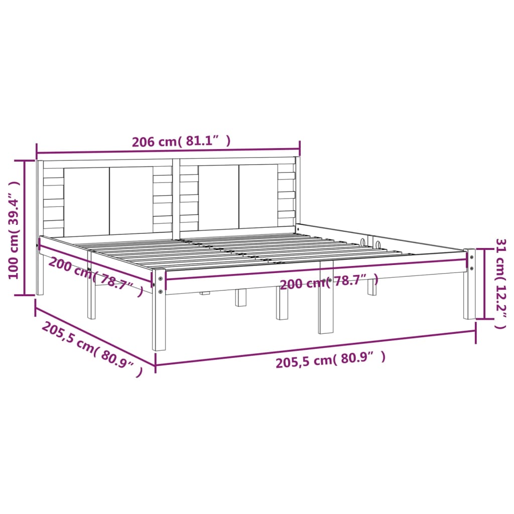 Cadre de lit sans matelas blanc 200x200 cm bois massif de pin