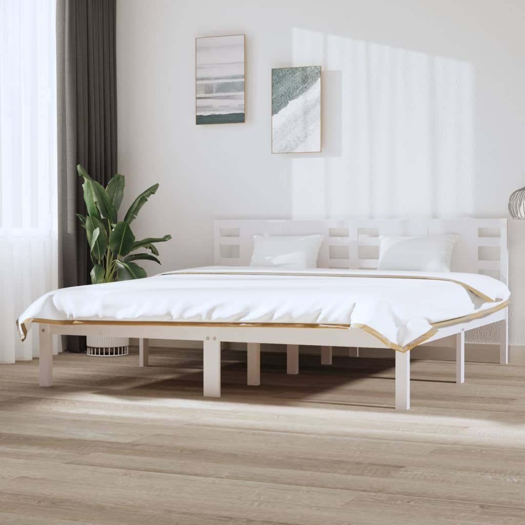 Cadre de lit sans matelas blanc 200x200 cm bois massif de pin