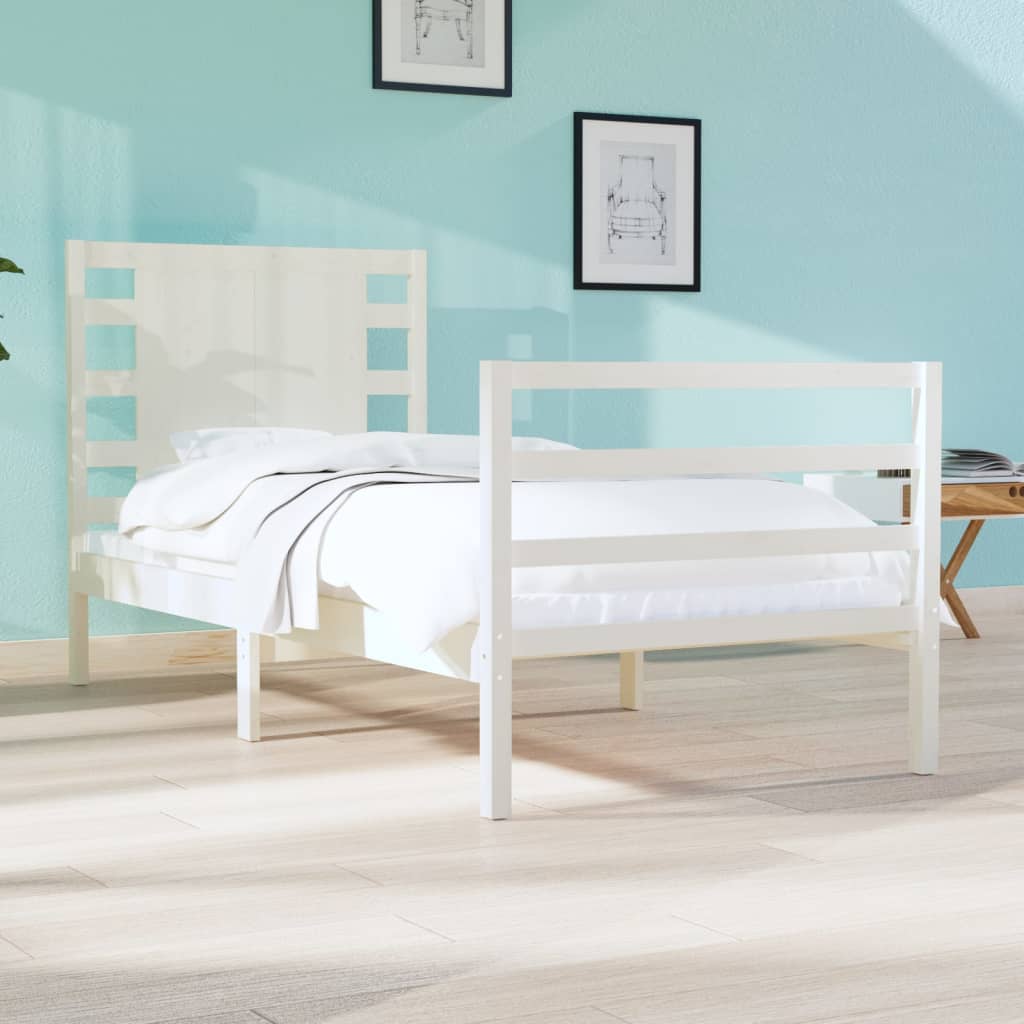 Cadre de lit sans matelas blanc 75x190 cm bois de pin massif