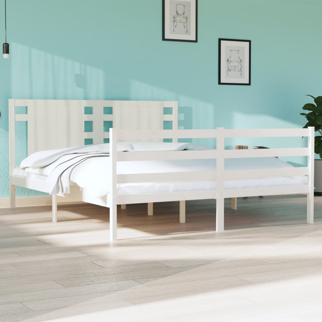 Cadre de lit sans matelas blanc 150x200 cm bois de pin massif