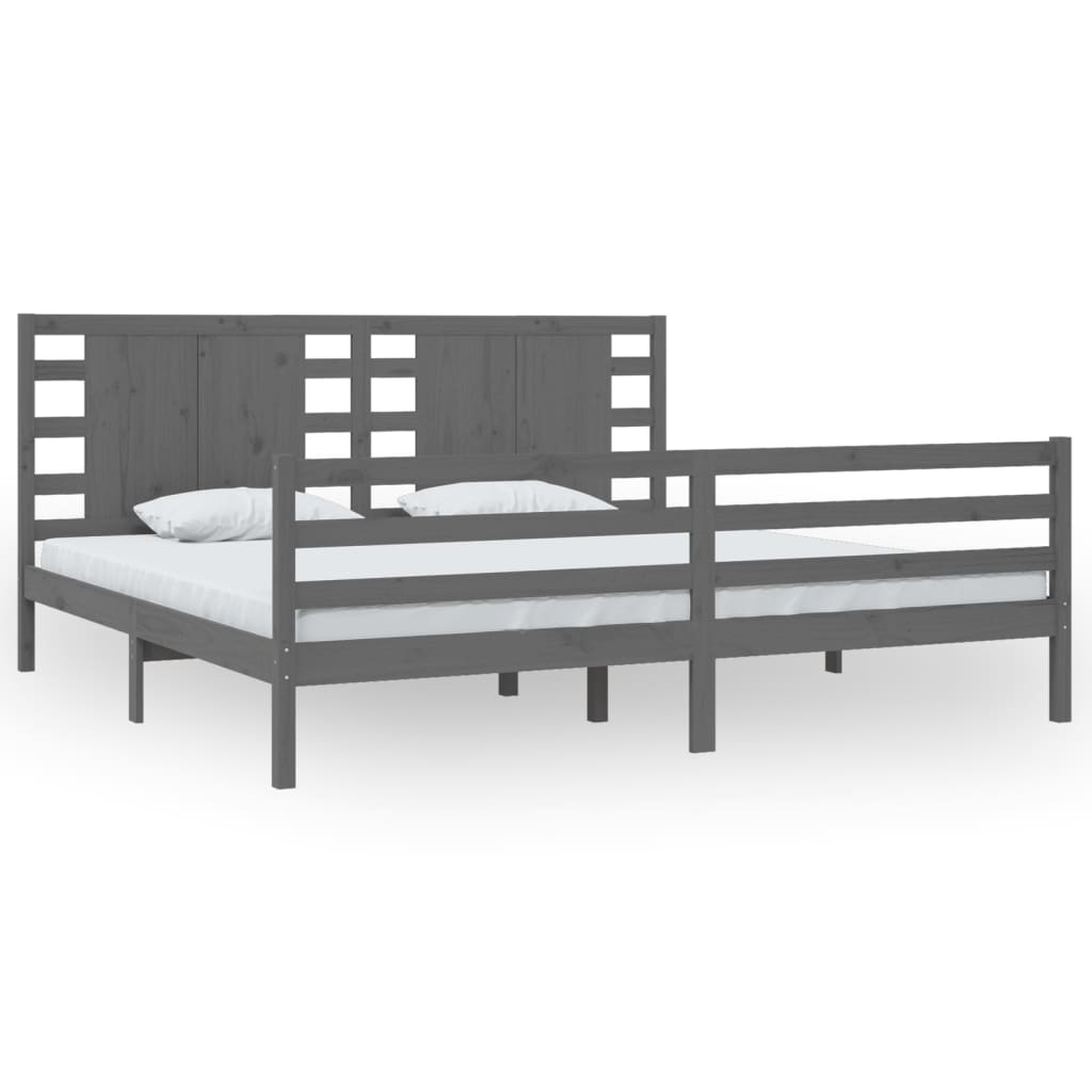 Cadre de lit sans matelas gris 200x200 cm bois massif de pin