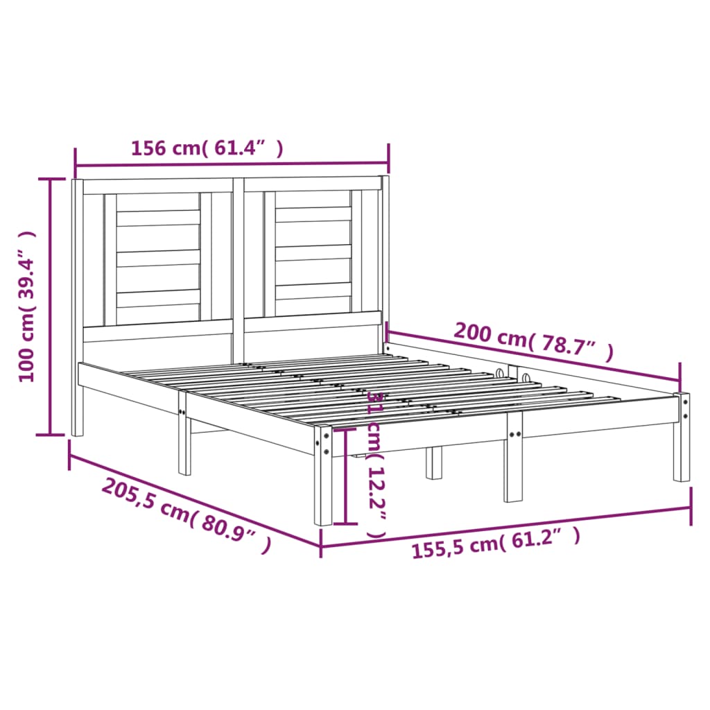 Cadre de lit sans matelas blanc 150x200 cm bois de pin massif